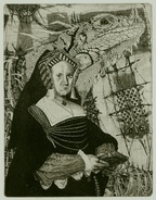 Queen of clubs (Queen with a snake). 1996, etching, 'Quad of Queens series', Plate 2, 13,5 by 19,5 cm. $200