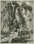 Virgil's advice. 1995, etching, aquatint, 'Dante Comedy Hell' series, Plate 2, 19 by 25 cm.